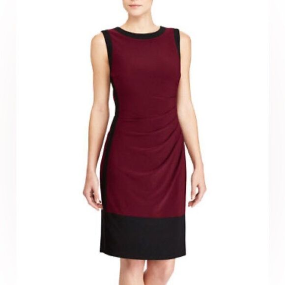 Ralph Lauren Burgundy Maroon Sleeveless Ruched Knee Length Fitted Dress Size 6 - Picture 1 of 9